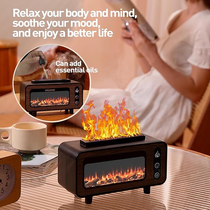 APSARAS USA Aroma Diffuser, Essential Oil Diffuser, Fireplace Flame Air Humidifier Diffuser, 7 Colors Aromatherapy Diffuser with Timer, Humidifiers for Bedroom,Yoga,Gym,200ml(Black)
