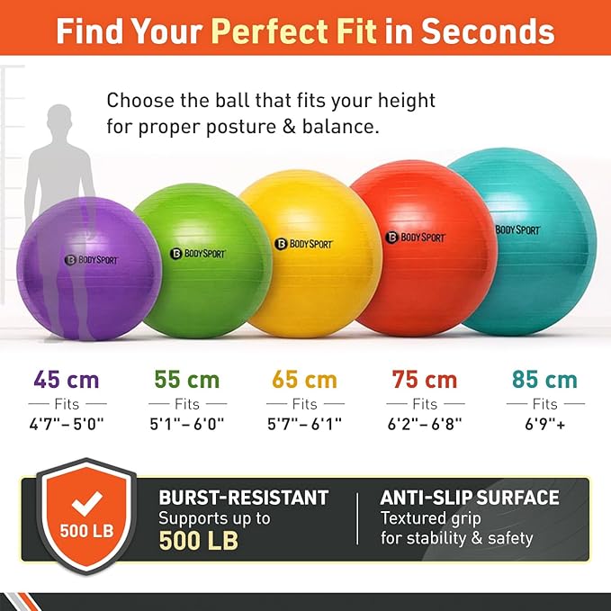 Body Sport Slow Release Pregnancy Exercise Ball with Pump for Home & Gym - Exercise Equipment for Yoga, Pilates, Stability, Pregnancy, and Core Training