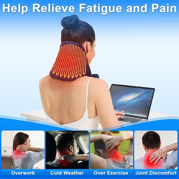 Neck Heating Pad with Vibration Massage for Neck Pain Relief,Portable Cordless Heating Pad for Neck,Heated Neck Wrap Cordless for Soreness Stiffness