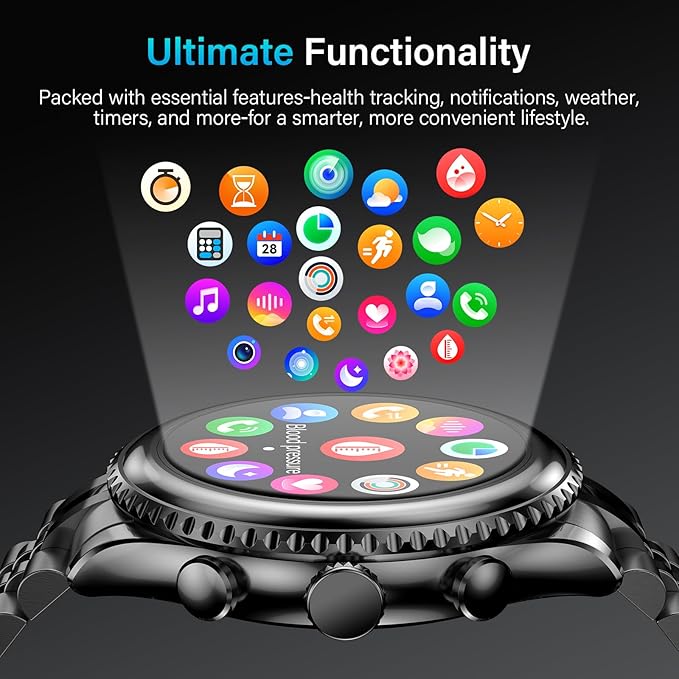 2026 Rotating Bezel Smart Watch for Men with Bluetooth Call, Heart Rate, Blood Pressure, SpO2, Sleep Monitor, Waterproof Round Watch with Encoder Knob, 1.32" AMOLED Display, Compatible Android and iOS