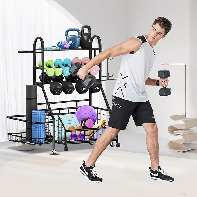 Dumbbell Rack, 400LBS Weight Rack for Dumbbells Kettlebells, Adjustable Home Gym Storage for Yoga Mat&Ball Foam, All in One Workout Equipment Storag for Yoga Studio Home