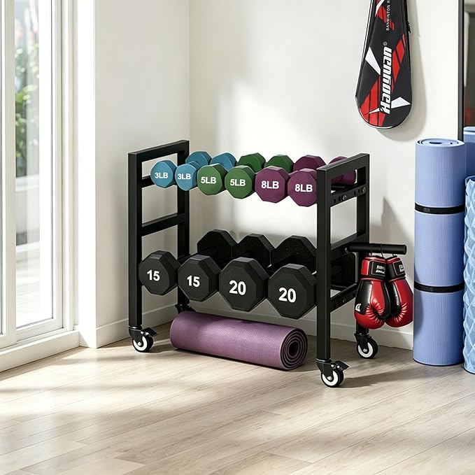 Dumbbell Rack Stand Only 2-Tier 20 IN Length Adjustable Small Weight Rack For Home Gym Dumbbells Kettlebell,350LB Capacity Heavy-Duty Compact Dumbbell Holder
