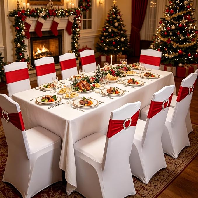 100PCS Spandex Stretch Red Chair Sashes Bows Universal Elastic Chair Cover Bands Ties with Buckle Slider for Wedding Party Birthday Reception Event Banquet Decoration(Red)