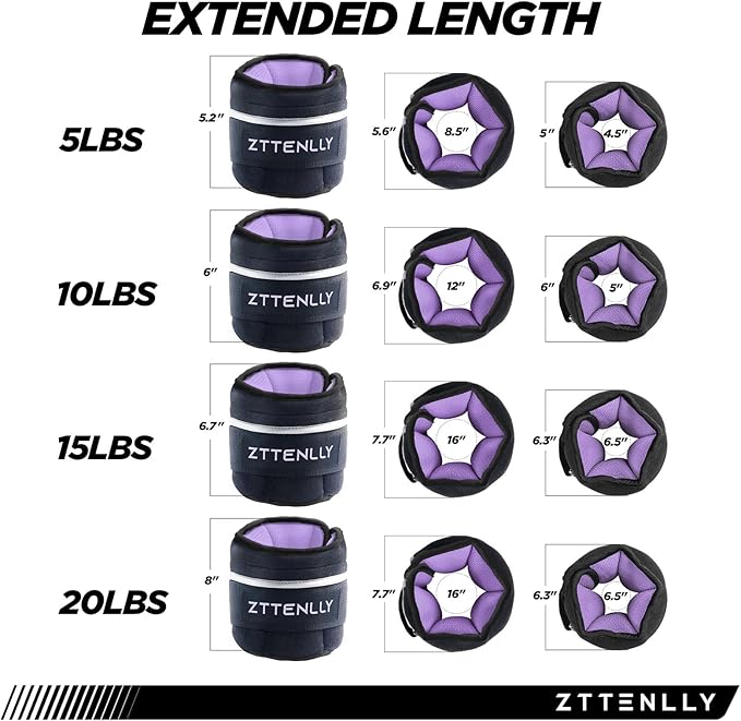 Adjustable Ankle Weights 1-5/10/15/20LBS Pair with Carry Bag - Breathable Fabrics, Reflective Trim - Strength Training Leg Wrist Arm Ankle Walking Weights Sets for Women Men Kids