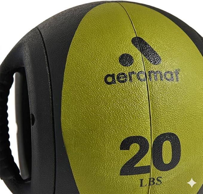 AEROMAT Dual Grip Power Medicine Balls for Abdominal Training and Rotational Movements - 9" Diameter - Weights Color-Coded