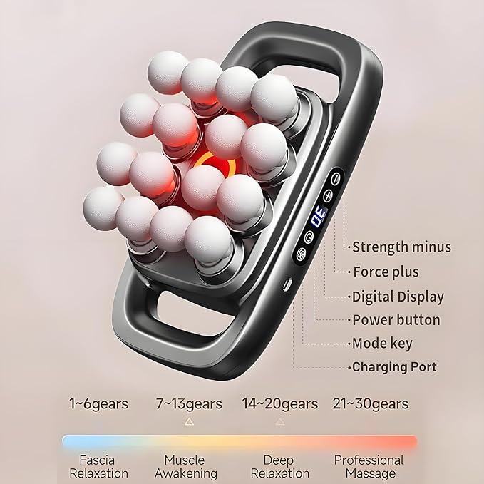 16 Head Massage Gun Deep Tissue, Back Massager with 3 Modes & 30 ntensity Levels, Professional Percussion Muscle Gun for Legs,Massage Gun Portable for Back