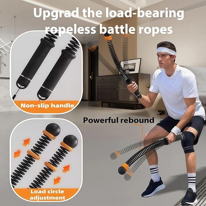 2Pcs Ropeless Battle Ropes for HIIT, Cardio, Strength & Low-Impact Training, Portable Weighted Home Gym Equipment Non-Slip Handle, Cordless Battle Ropes for Men & Women, Upgrad Battle Rope with Bag