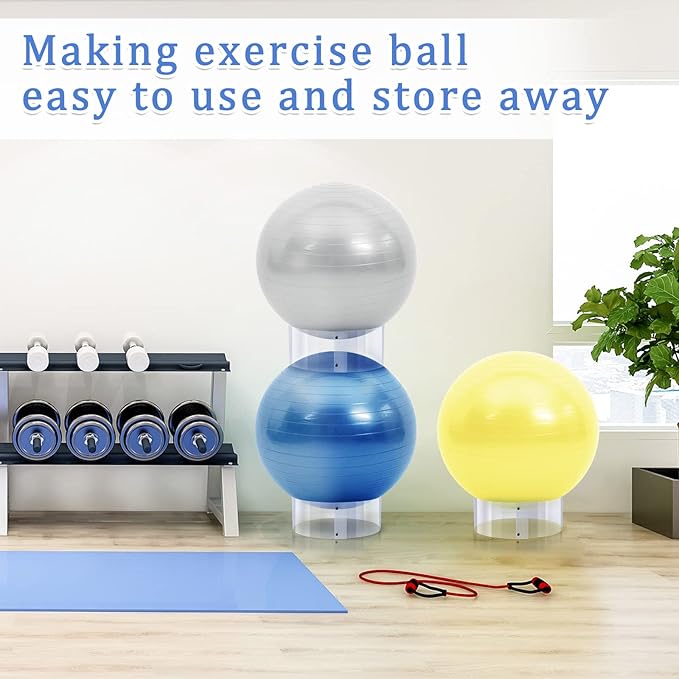 Hoteam 6 Pcs Exercise Ball Holder Yoga Exercise Stand Stability Storage Stackers Clear Plastic Holder for Different Size Stability Yoga Balls Storage Display