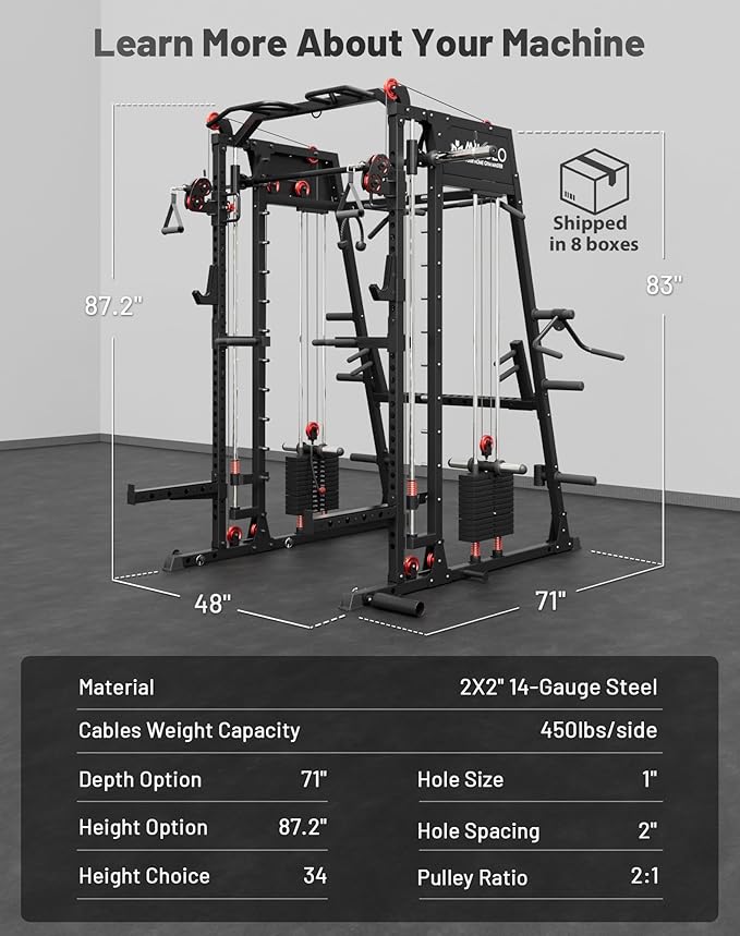 Mikolo M4 2.0 Smith Machine, All-in-One Home Gym Power Cage with LAT Pulldown & Cable Crossover, Squat Rack for Full Body Workouts