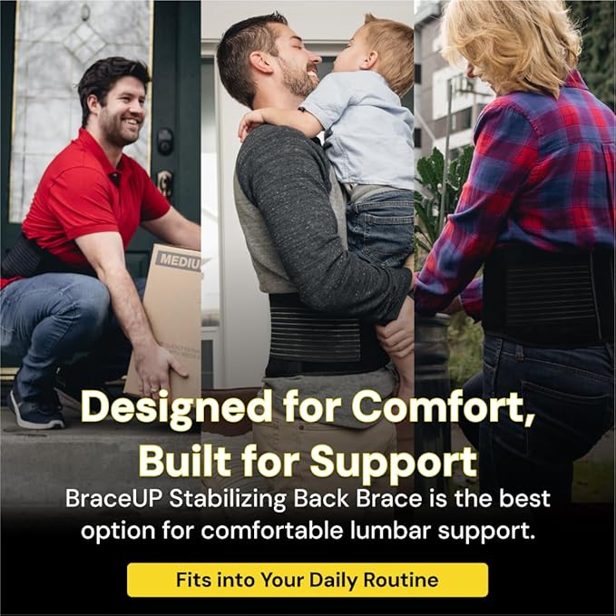 BraceUP Back Brace for Men and Women Lower Back - Breathable Waist Lumbar Support Belt for Sciatica, Herniated Disc, Scoliosis Back Pain Relief, with Dual Adjustable Straps (L/XL 35-43 In)