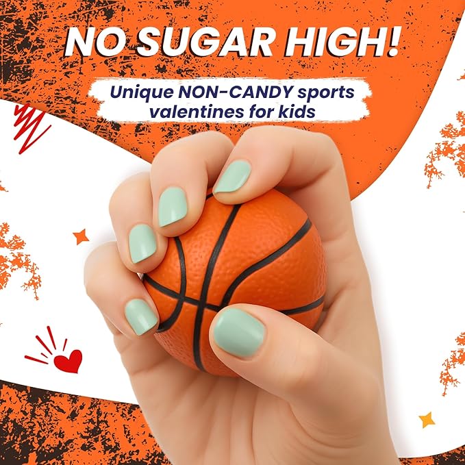 30 Sports Basketball Stress Balls - Valentine's Day Cards for Kids School Classroom - Valentine's Day Gifts for Kids Class Exchange
