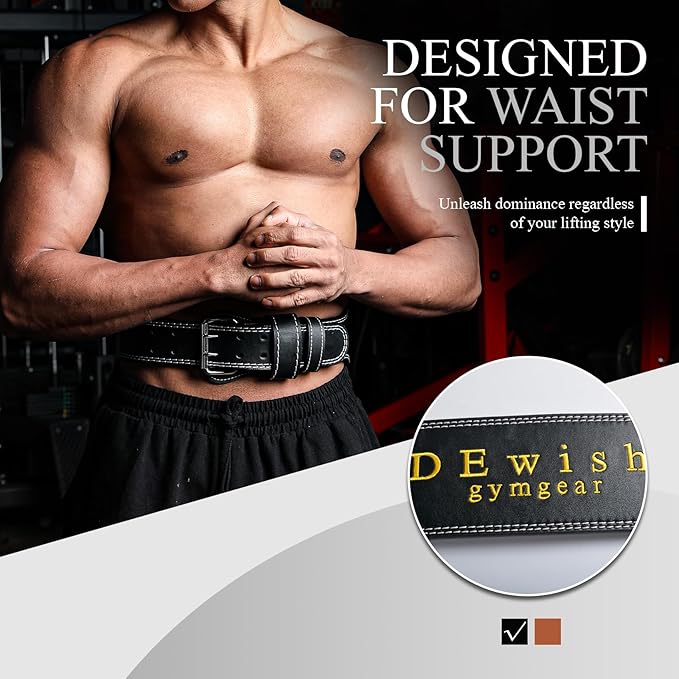 7mm Genuine Leather Weightlifting Belt, 4”& 6”Width, Double Prong Power Belt for Gym Bodybuilding, weightlifting, powerlifting, squats and deadlifts