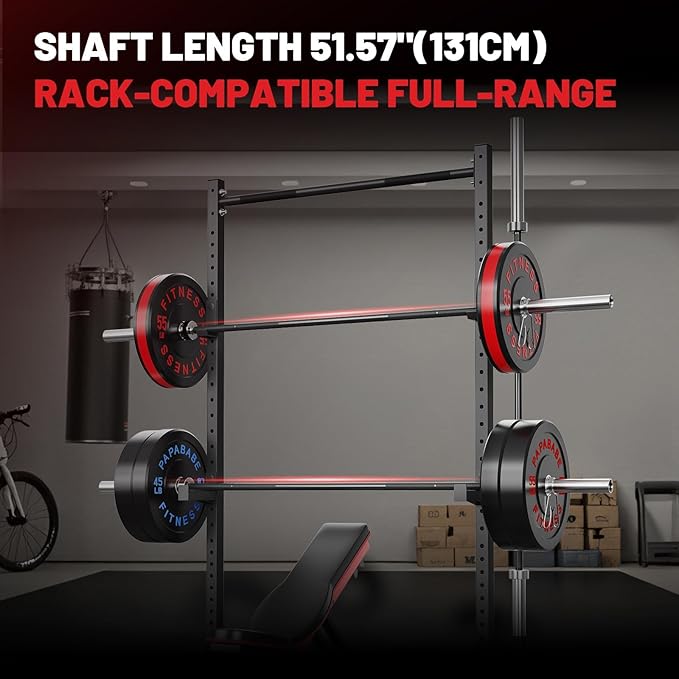 PAPABABE Olympic Barbell, 4ft/5ft/6ft/6.5ft Straight Barbell for Strength Training and Technique Adjusting, 2 inch Womens Olympic Bar with Moderate Knurling For Bench Press, Squats Curls Deadlifts Weightlifting