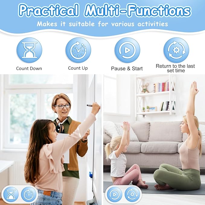 Visual Timer for Kids, 99 Minute Digital Cute Kids Visual Timer Classroom for Homeschool Supplies Study Teaching Time Management Tool Countdown & Stopwatch, 2 Pack Blue with Colorful Display