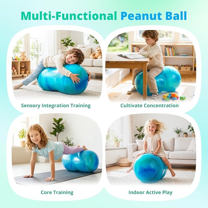 18’’/20’’ Peanut Ball for Kids & Adults, Anti-Burst Exercise Ball for Autism Sensory Training, Pregnancy & Physical Therapy, Yoga Balance Ball Chair for Fitness.