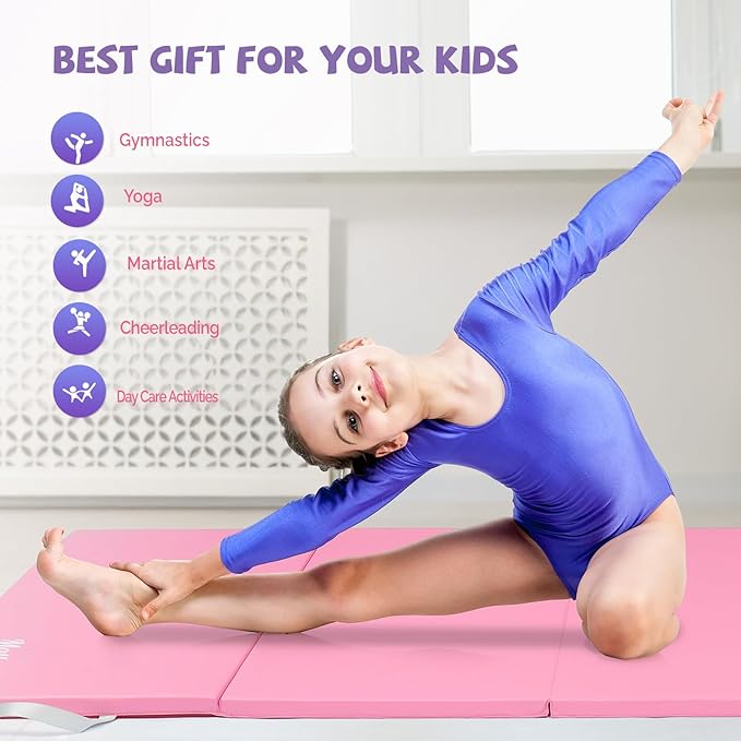 Matladin 8 FT/6FT Folding Gymnastics Gym Exercise Aerobics Mat, PU Leather Tumbling Mats for Stretching Yoga Cheerleading Martial Arts, Play