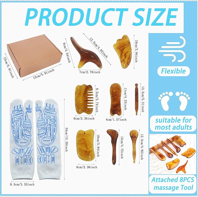 Acupressure Reflexology Socks with 8pcs Amber Massage Tools,Foot Relief and Massage Sticks Acupressure Reflexology Chart Socks with Trigger Points Tools,Women and Men Socks