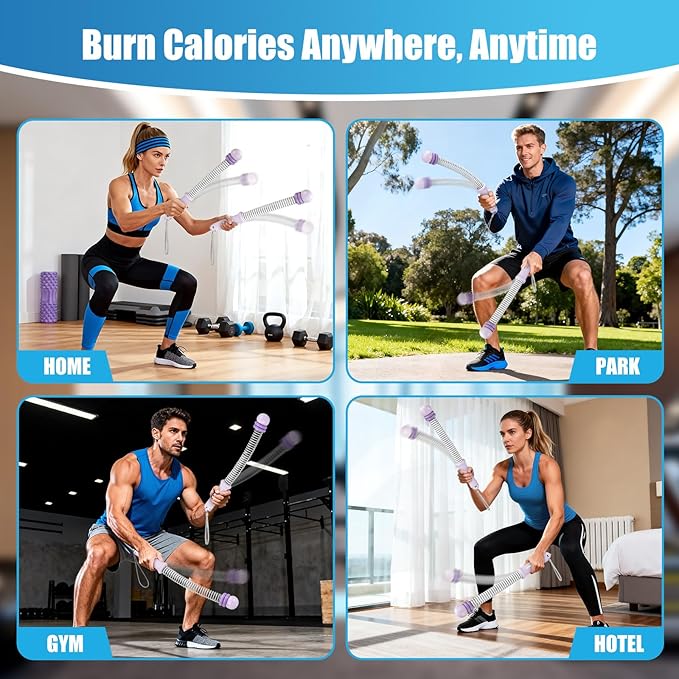 Weighted Ropeless Battle Ropes Adjustable Weight - Portable Cordless Battle Ropes for Home Gym with Poster - Strength Building, HIIT and Low-Impact Aerobic Training for Men & Women (Purple)