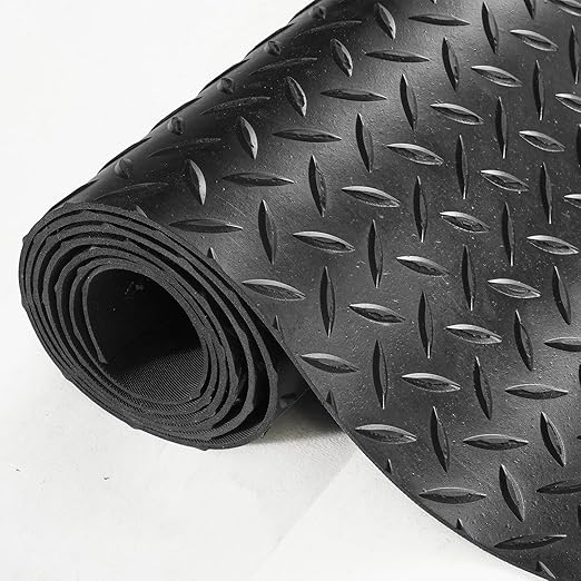 VEVOR Diamond-Plate Rubber Flooring Roll, 3 mm x 4 ft x 6 ft Garage Floor Mat, SBR Rubber Garage Flooring Roll, Easy to Clean, Diamond Plate Rubber Mat for Under Cars, Garage Industry Gym, Black