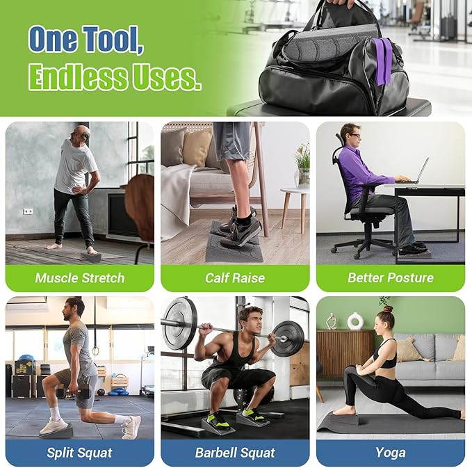 ODCPN Squat Wedge Block, 5 Adjustable Angles Slant Board for Calf Stretching with Stretching Strap & Poster, 520 LBS Heel Elevated Squat Wedge Capacity for Yoga, Ankle Physical Therapy & Mobility