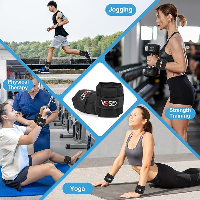 VBSD Adjustable Ankle Weights for Men Women, 2 4 6 8 10 lbs 1 Pair Leg Weight Straps, Weighted Ankle Weight Set with Removable Sandbags for Walking Running Yoga Physical Therapy Gym Home Workout