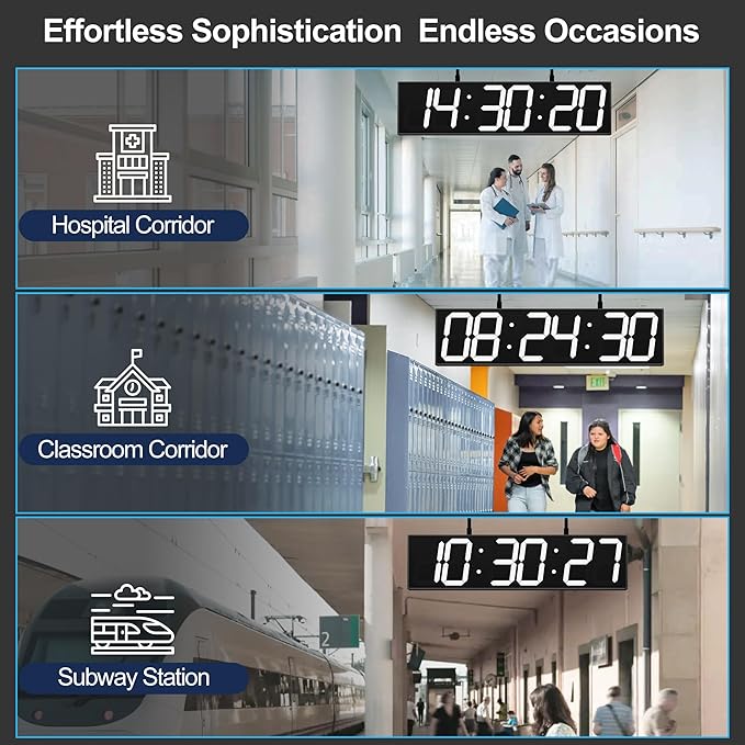 CHKOSDA Digital Clock Large Display 28" with Remote Control,Double-Sided Clock, Suspended Design for Hospitals, Factories, Airports.