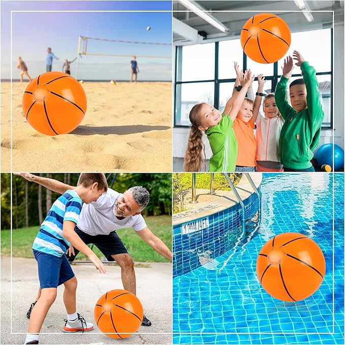 LanMa 3 Pack Beach Balls, 16 Inch Inflatable Basketball Beach Ball Toys for Pool Party Favors, Beach Birthday Decorations, Water Games