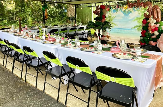 50 Stretch Spandex Light Green Chair Sashes for Wedding Chair Bows Bands with Slider Buckles Fitting Party Feast Banquet Restaurant Event Bridal Baby Shower Decoration