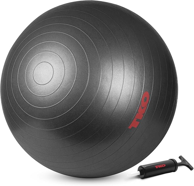TKO Balance Ball Stability Ball for Workout - Anti Burst Large Exercise Ball Chair with Air Pump - Yoga Ball for Pregnancy, Fitness, Physical Therapy & More - Birthing Pilates Ball - 2 Sizes (Gray)