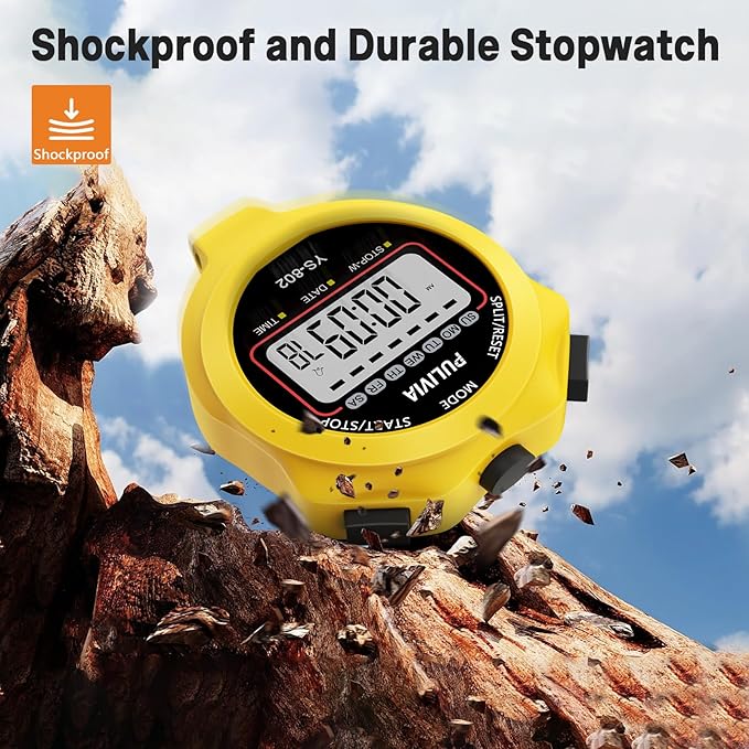 Sports Stopwatch Timer, Single Lap Split Digital Stop Watch for Sports Kids Coaches Swimming Running, Yellow