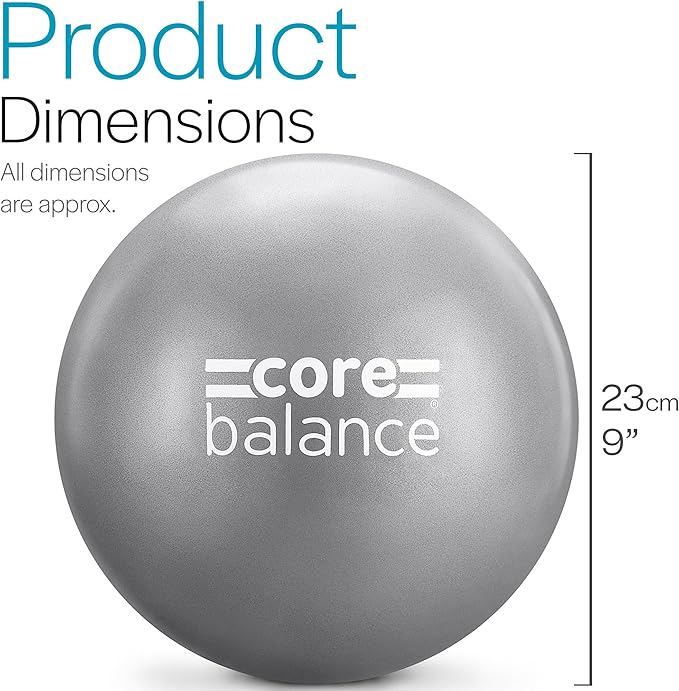 Core Balance 9 Inch Anti Burst Pilates Ball - Mini Exercise Ball for Yoga, Barre, Stretching and Core Stability Workout