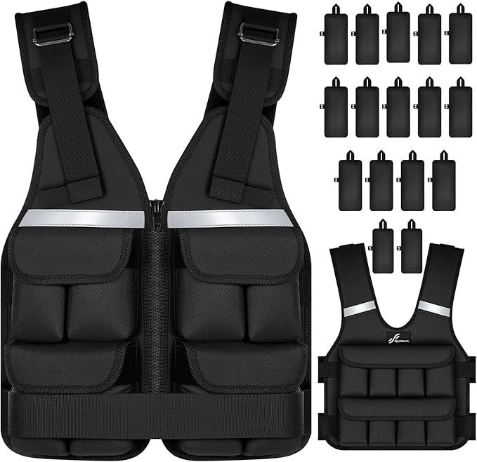 Sportneer Adjustable Weighted Vest Weights: 2-18 lbs/2-40 lbs Washable Weight Vest for Walking 16 In 1 Fast Adjust Rucking Vest for Women and Men Home Gym Running Jogging Strength Training Vests