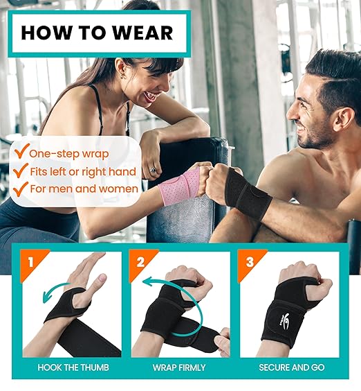 HiRui Wrist Wraps 2-Pack, Adjustable Breathable Wrist Support Brace for Men & Women – Pain Relief for Carpal Tunnel Syndrome, Tendonitis, Arthritis, Sports, Workouts – Fits Left & Right Hand (Black)