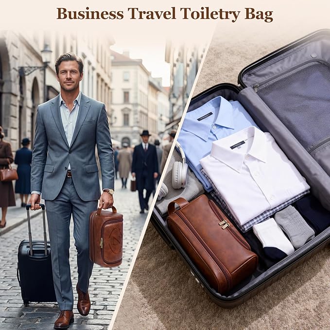 Mens Toiletry Bag for Travel,PU Leather Travel Toiletries Bag,Waterproof Toiletry Shaving Kit for Men,Personalized Gifts for Men Father's Day Birthday (Z)