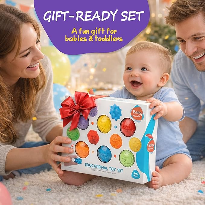 Baby Sensory Balls for 6-12 Months, 6PCS Textured Infant Toys, Soft Montessori Grasp Ball Set for Baby Development, Fine Motor Skills, Colorful Early Learning Gift