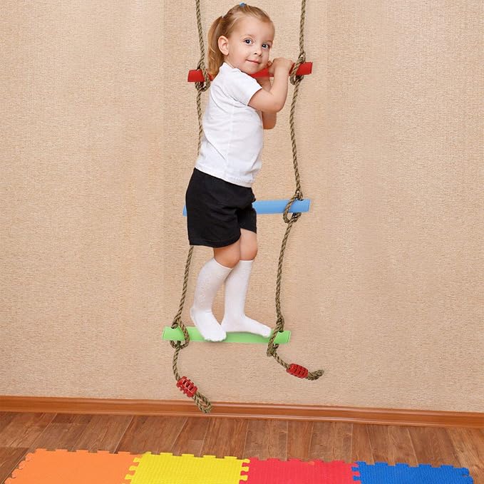 7FT Colorful Camping Rope Ladder for Kids - Hanging Climbing Ladder for Swing Set, Playground, Tree House, Ninjaline, Indoor & Outdoor Play Set