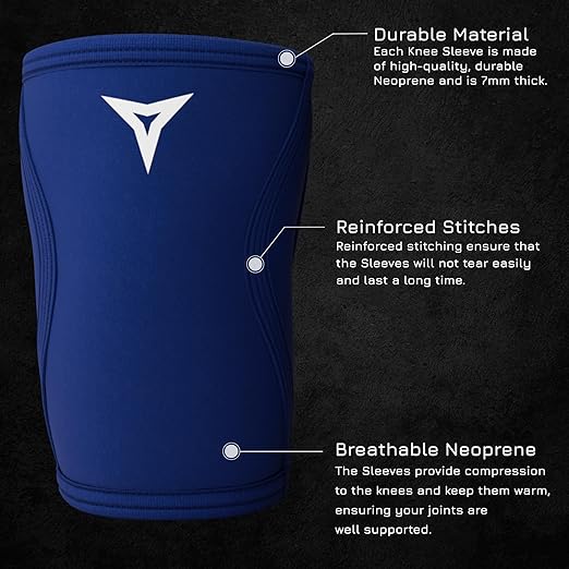 Breaking Limits Navy Blue Lifting Knee Sleeves Men (Pair) - 7MM Sleeves Weightlifting Men & Women - Powerlifting Knee Sleeves for Squats - Squat Knee Brace for Lifting - Rodilleras para Gym Hombre y Mujer (M)