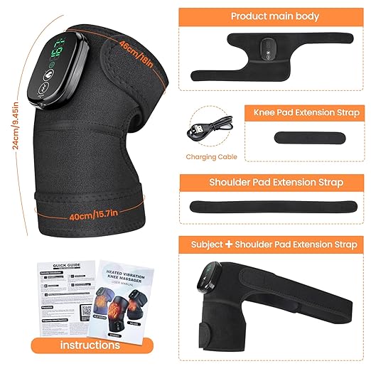 Heated Knee Massager Vibration Cordless Knee Brace, 3-in-1 Heating Pad for Elbow Shoulder, 3 Heat Levels and 3 Massage Heads Knee Brace Wrap Gifts for Mom Dad