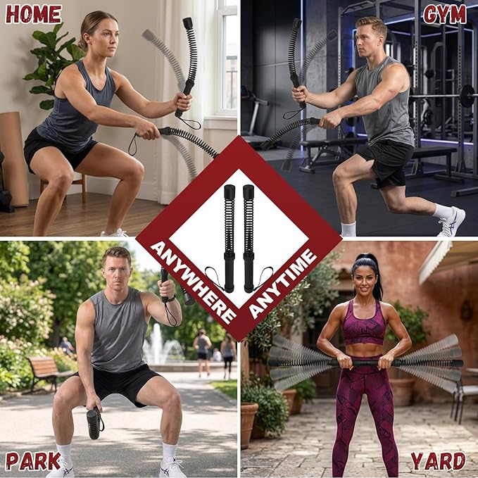 Portable Ropeless Battle Ropes, 2-in-1 Heavy Duty Cordless Battle Ropes for Home Gym (Convertible to Fitness Bar), Strength Building Workout Ropes, Low-Impact Aerobic Training and HIIT for Men & Women