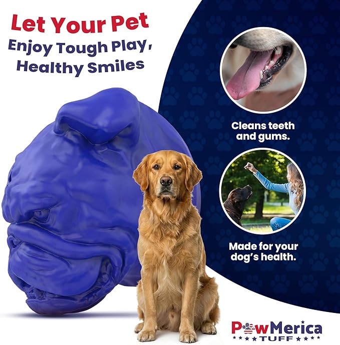 B-Dawg – Indestructible Dog Toy for Aggressive Chewers – Bulldog Shape for Interactive & Engaging Play – Cleans Teeth & Massage Gum – Pet-Safe & Made in USA (3.75 x 3.75 x 3.75 Inches)