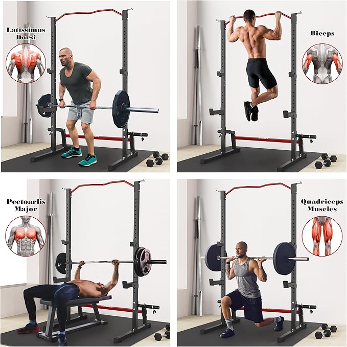 Lmdex Adjustable Squat Rack Barbell Rack Squat Stand Bench Press Pull Up Home Gym Weight Rack