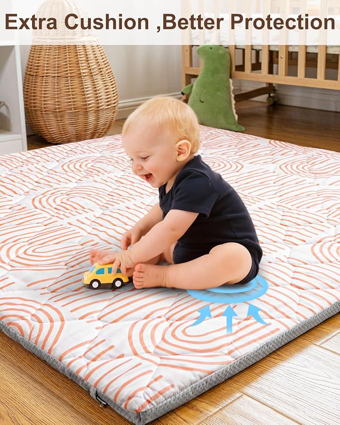 Foam Baby Play Mat 50x50, Removable and Machine Washable Cover, Thicken Cushioning Playmat and Perfect for Playpen, Non-Slip Bottom, Easy to Clean for Infants, Toddlers & Babies(Rainbow)