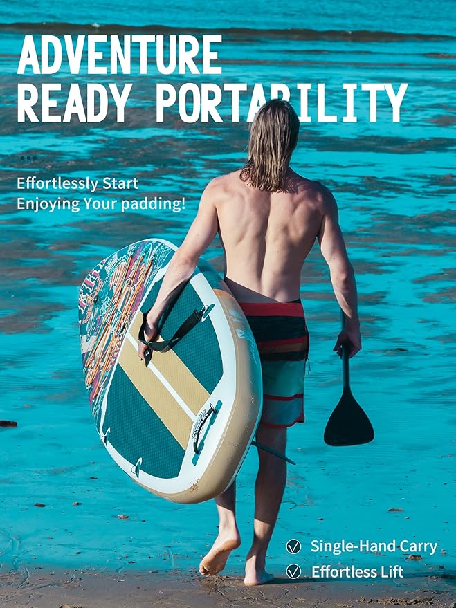 10’6’’ Inflatable Stand Up Paddle Board (SUP) for Adults and Youth with Non-Slip Deck – Complete Accessories Kit, for Fishing, Yoga, Fitness & Family Fun