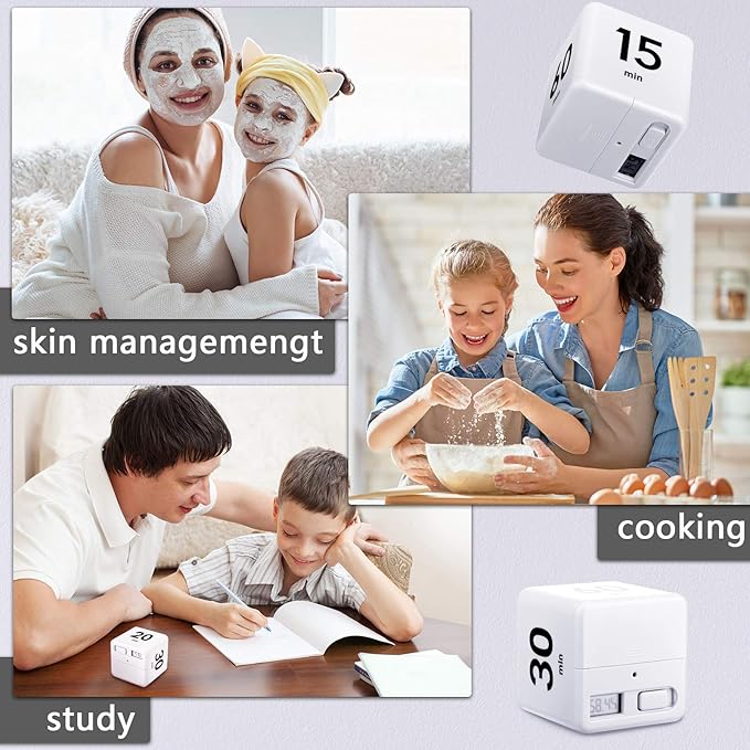 Weewooday 2 Pieces Cube Productivity Timer Flip Gravity Sensor Flip Countdown Countup Workout Timer Management 1 3 5 10 Minutes and 15 20 30 60 Minutes for Work Learning Kitchen Cooking(White)