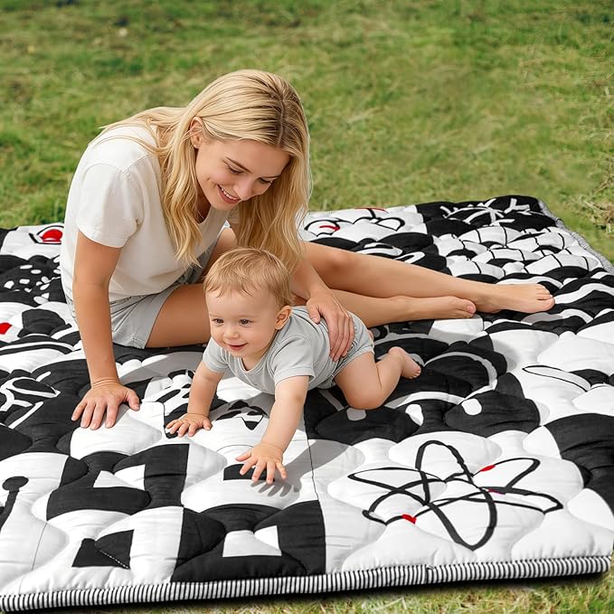 Baby Play Mats for Floor, 71”x59” Upgraded Thickness & Larger Super Soft Playmat for Babies and Toddlers, Foldable Washable, Upgrade Anti-Slip Crawling Mat for Playpen(High Contrast)