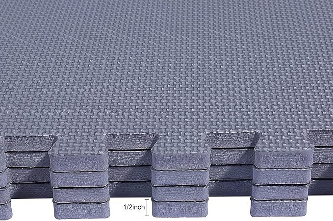 BalanceFrom Puzzle Exercise Mat 1/2' Thick, EVA Interlocking Foam Floor Tiles for Home Gym, Mat for Home Workout Equipment, Floor Padding for Kids, Gray, 24 in x 24 in x 1/2 in, 48 Sq Ft - 12 Tiles