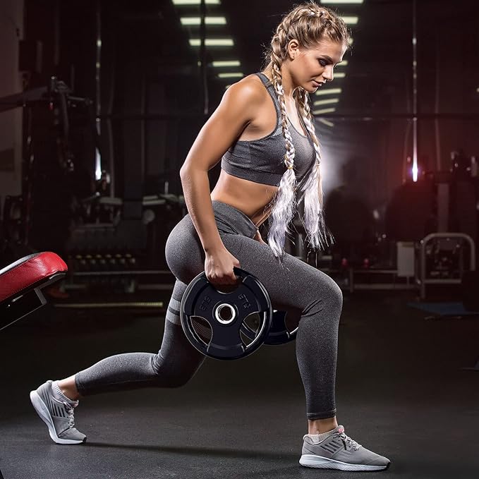 RitFit Weight Plates for Barbell, 2-Inch Olympic Rubber Grip Plates for Weightlifting and Strength Training in Home & Gym, Single, Pair and Sets