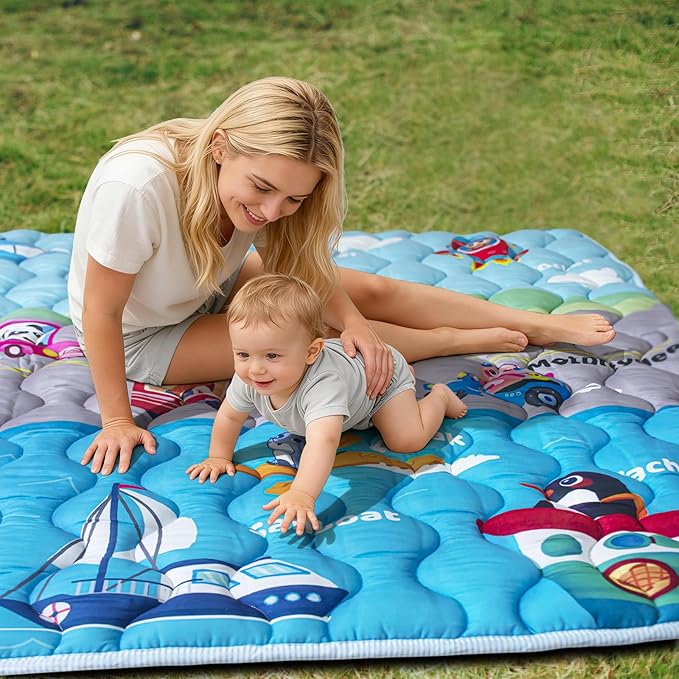 Baby Play Mats for Floor, 71”x59” Upgraded Thickness & Larger Super Soft Playmat for Babies and Toddlers, Foldable Washable, Upgrade Anti-Slip Crawling Mat for Playpen(Vehicles)
