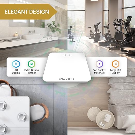 INEVIFIT Smart Bathroom Scale, Highly Accurate Bluetooth Digital Bathroom Body Weight Scale, Precisely Measures Weight & BMI for Unlimited Users