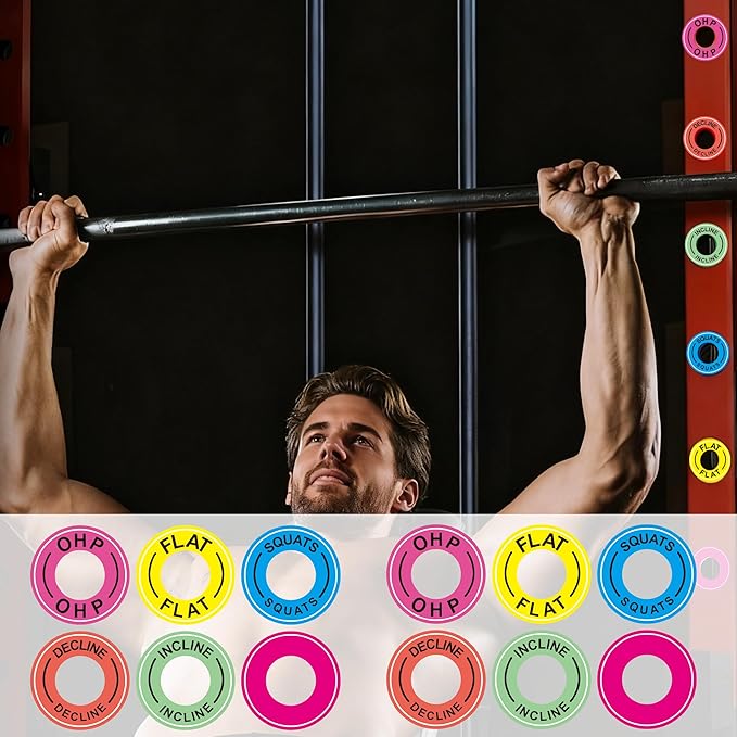 1 Inch Holes 12 Pcs Power Squat Rack Barbell Magnetic Position Markers Reminders Labels for Home & Garage Gyms - Magnets Identifier Rings for Bench Press, Overhead Press (OHP)